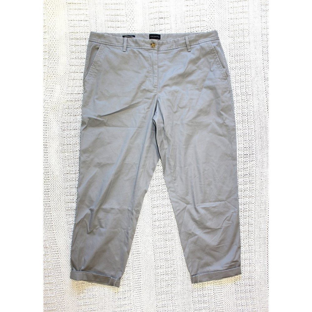 Talbots Relaxed Chino Women Grey ankle trouser Size 14 Cotton Career Office Pant